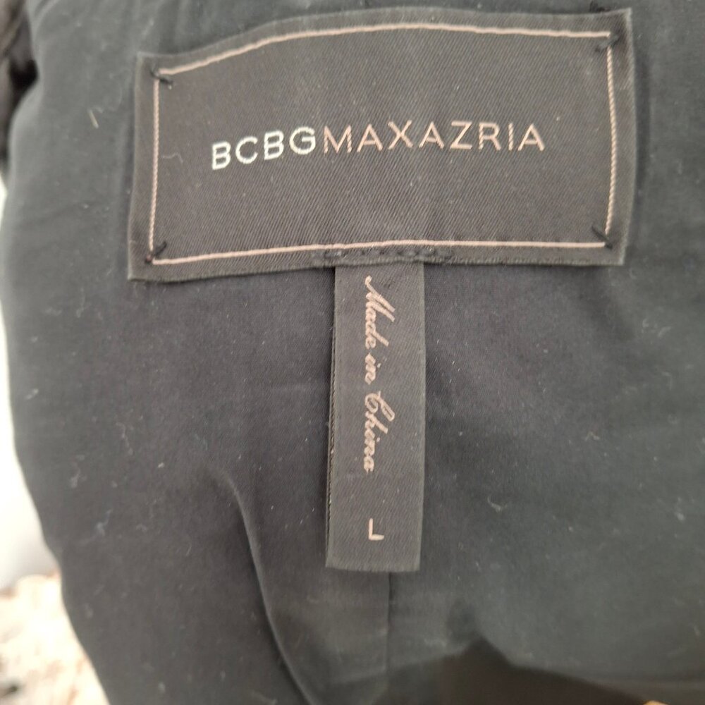 BCBGMAXAZRIA Vegan Leather Crop Jacket Sz Lg Black Lined Quilted Zip - Picture 11 of 15